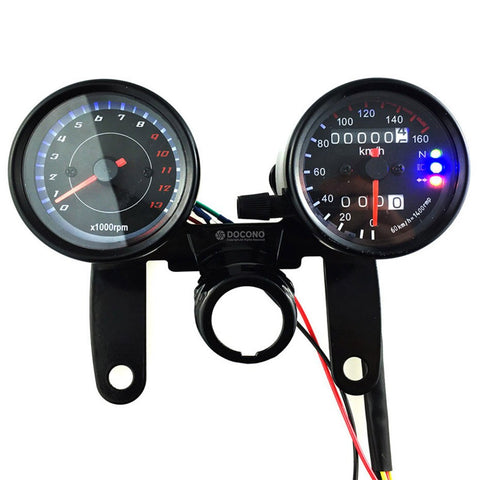 HUIOP Moto Compteur De Vitesse,Compteur de Vitesse mécanique pour Moto Cafe  Racer rétro personnalisé avec indicateur LED odomètre 220 km/h